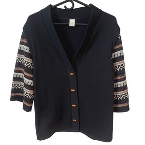 Vintage Women's Cardigan Sweater Size 10 Black ZigZag Pattern Sleeve Made in USA